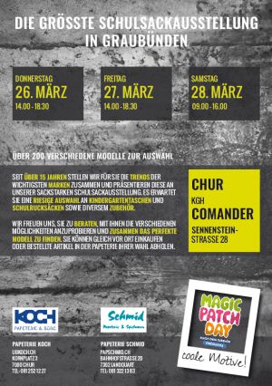 Informationen über den Anlass "Sackstark" vom 26. - 28. März 2026 im Commander in Chur. Donnerstag und Freitag: 14.00 - 18.30 Uhr. Samstag: 09.00 - 16.00 Uhr